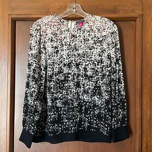 Vince Camuto Pink & Black Geometric Print Long Sleeve Blouse